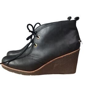 Sperry Women's Harlow Burnished Leather Wedge Black Booties 9.5 M